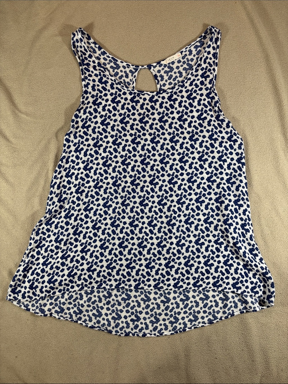 Le Lis White & Blue Printed Keyhole Tank Top